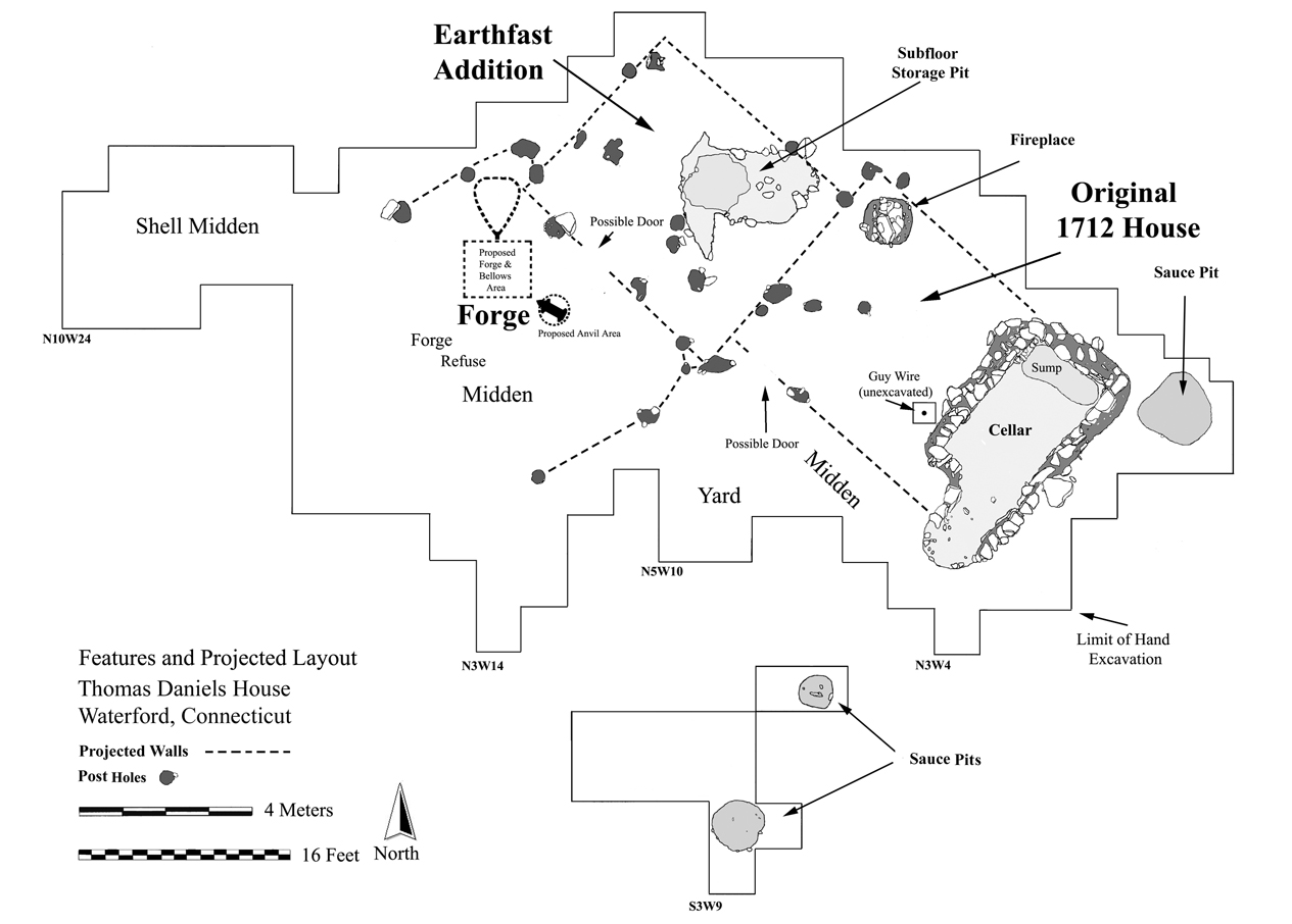 Plan of features and projected layout of house